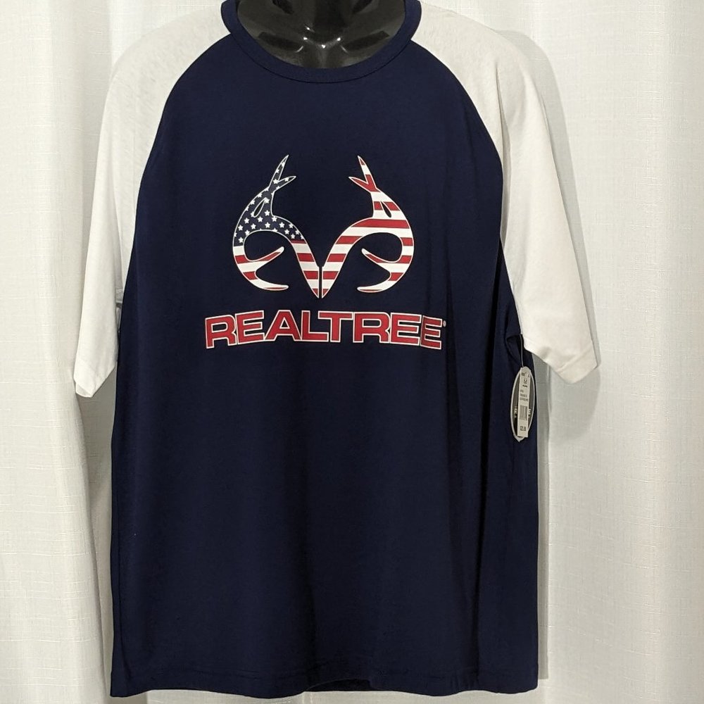 Realtree T Shirt Men's Blue White  Cotton Antler Logo Short Sleeve Tee Sz XL